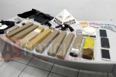 PM prende três suspeitos por roubo de veiculo e grande quantidade de drogas no bairro Machado em Itabira